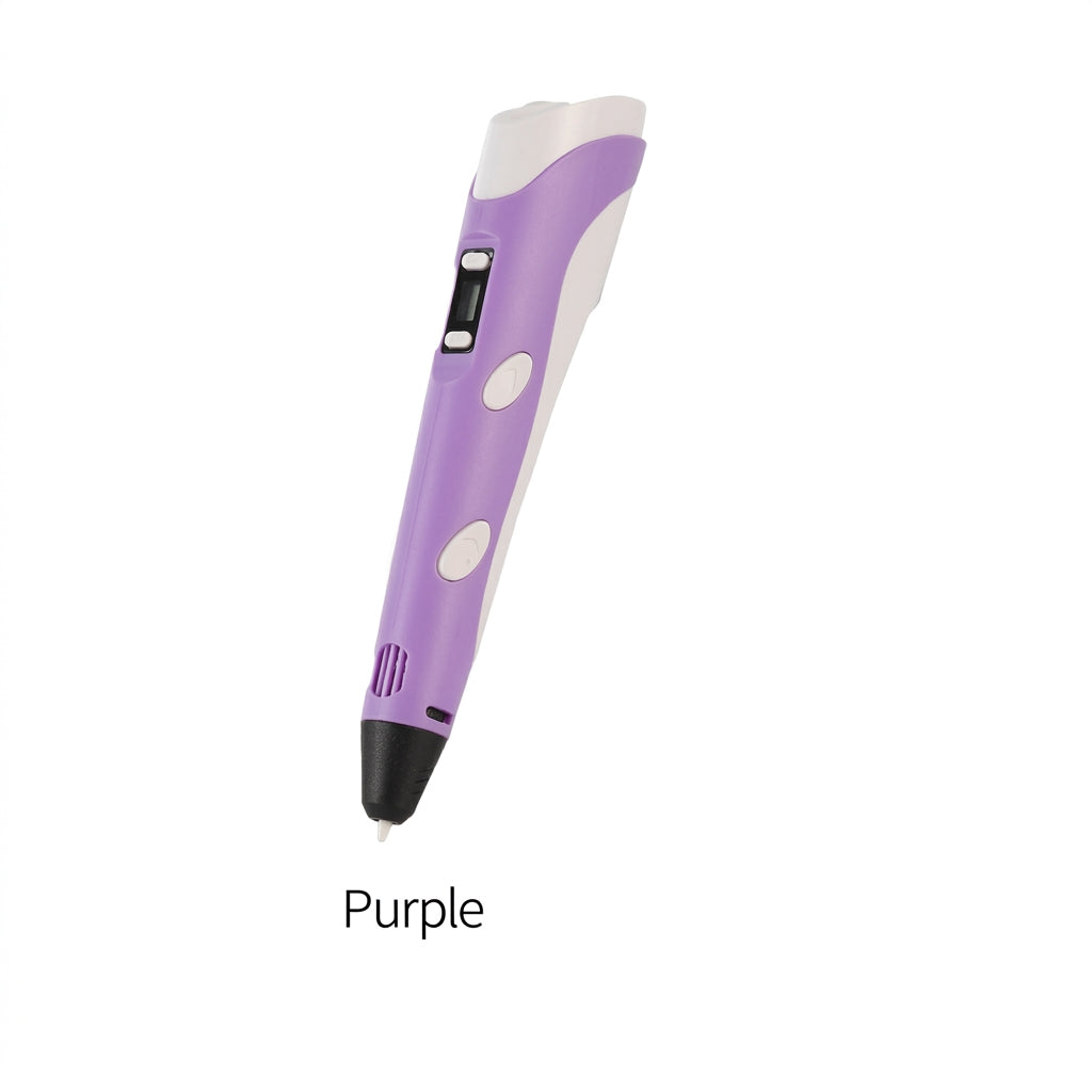 A 3D printing pen in purple and white, shown diagonally on a plain white background with the text 'Purple' underneath.