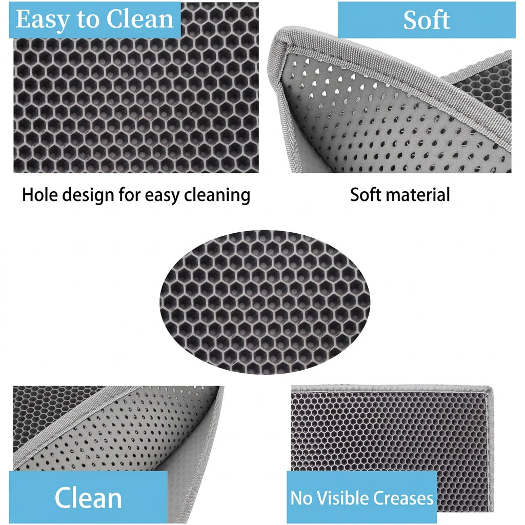Hexagonal mesh material with text describing its features.